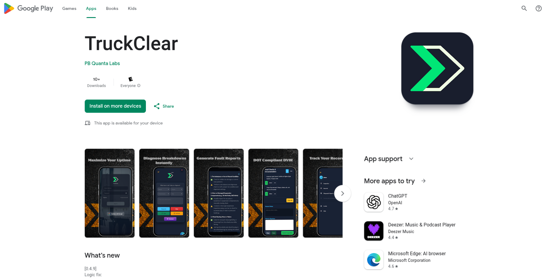 TruckClear Android App Interface